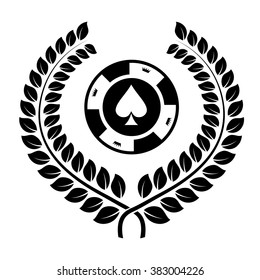 Casino  design elements vector icons. Casino games.Ace playing cards with chips on green background.Set of gambling chip