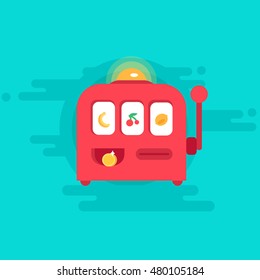 Casino design items. Gambling machine with money. One armed bandit. Variations of hands. Vector