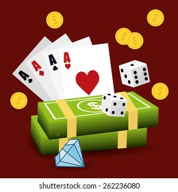 Casino design over red background, vector illustration.