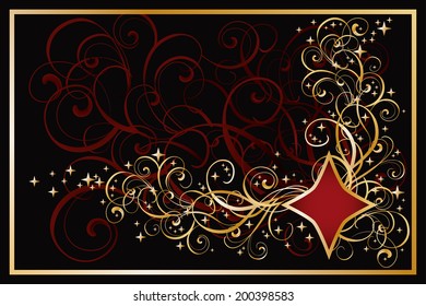 Casino diamond golden card, vector illustration
