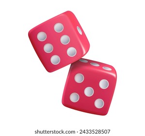 Casino dice 3D icon, board game pieces isolated poker cubes. Vector casino hotel service, gambling games in restaurant. Dice isolated 3d objects