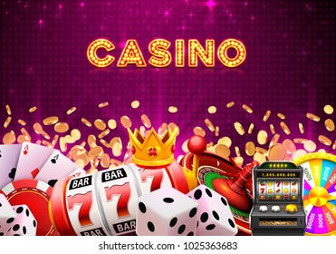 Casino dice banner signboard on background. Vector illustration