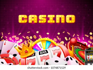 Casino dice banner signboard on background. Vector illustration