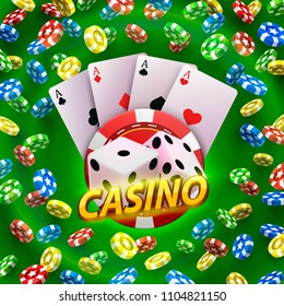 Casino dice banner signboard on background. Vector illustration