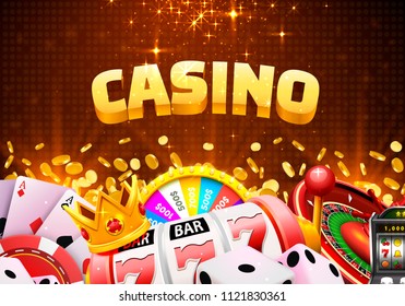 Casino dice banner signboard on background. Vector illustration