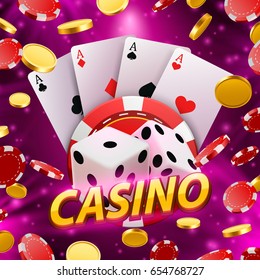 Casino dice banner signboard on background. Vector illustration