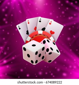 Casino dice banner signboard on background. Vector illustration