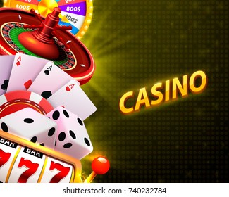 Casino dice banner signboard on background. Vector illustration