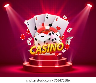 Casino dice banner signboard on background. Vector illustration