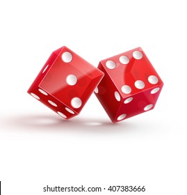 casino dice, icon,  isolated on white, 3d object, red, with shadow.