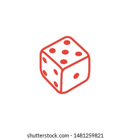 Casino Dice Line Red Icon On White Background. Red Flat Style Vector Illustration.