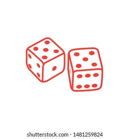 Casino Dice Line Red Icon On White Background. Red Flat Style Vector Illustration.