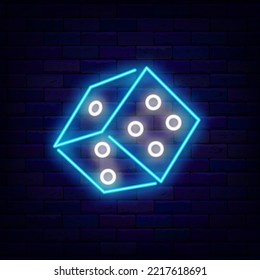 Casino Dice Neon Icon. Random Concept. Jackpot Signboard. Chance And Winning Design. Bright Logotype. Vector Stock Illustration