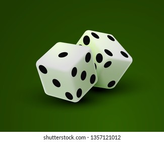 Casino dice on a green background, design element template. Vector illustration