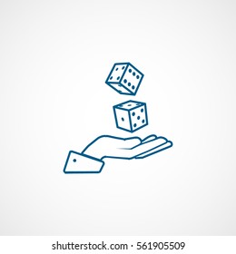 Casino Dice On Hand Blue Line Icon On White Background