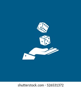 Casino Dice On Hand Flat Icon On Blue Background