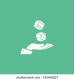 Casino Dice On Hand Flat Icon On Green Background