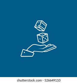 Casino Dice On Hand Line Icon On Blue Background