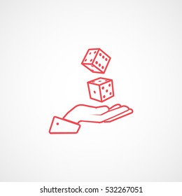 Casino Dice On Hand Line Icon On White Background