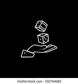 Casino Dice On Hand Line Icon On Black Background