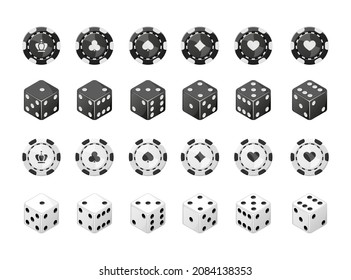Casino, dados y fichas de póquer. Ilustración vectorial.