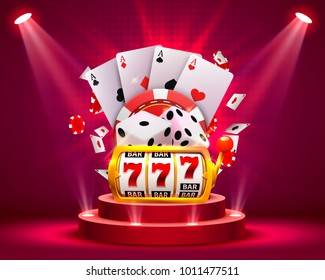 Casino Dice And Poker Slots Banner Signboard On Background. Vector Illustration