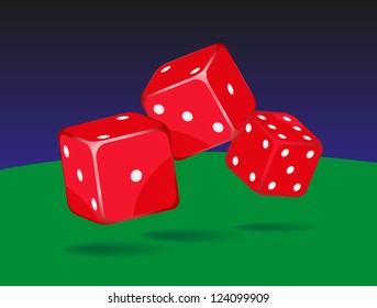 Casino dices on green and blue background.