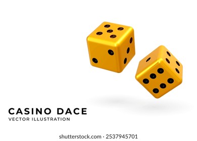 Casino dices poster, banner, flyer template. Vector realistic 3d illustration. Casino or gambling concept. Game sign. Shiny two cubes.