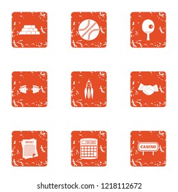Casino document icons set. Grunge set of 9 casino document vector icons for web isolated on white background