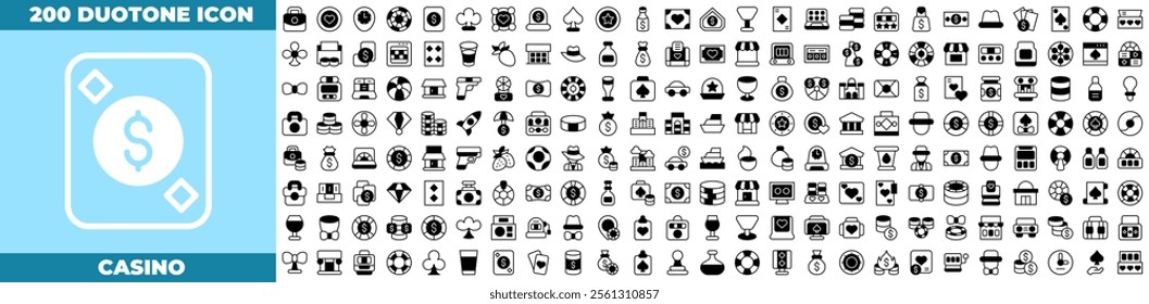 Casino Duotone Editable Icons set. Vector illustration in modern thin duotone style of casino icons: Slot Machine, Dice, Cards, and Chips, etc