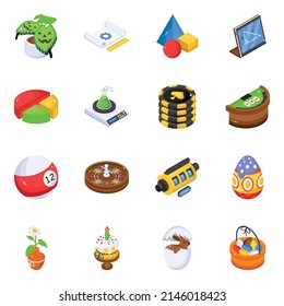Casino and Easter Isometric Icons

