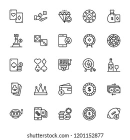 Casino Elements Line Vector Icons 