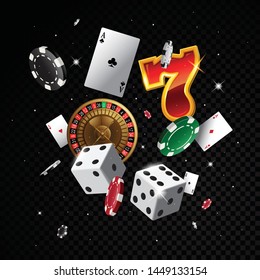 Casino Elements Vector Falling On Transparency Background