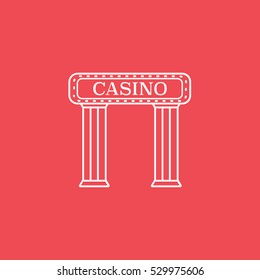 Casino Entrance Line Icon On Red Background