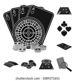 Casino and equipment black icons in set collection for design. Gambling and money vector symbol stock web illustration.