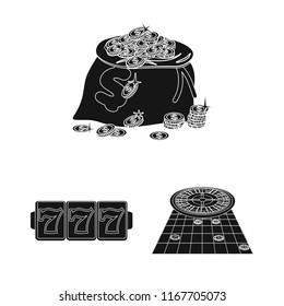 Casino and equipment black icons in set collection for design. Gambling and money vector symbol stock web illustration.