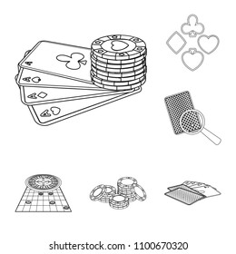 Casino and equipment outline icons in set collection for design. Gambling and money vector symbol stock web illustration.