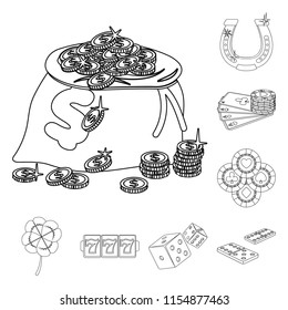 Casino and equipment outline icons in set collection for design. Gambling and money vector symbol stock web illustration.