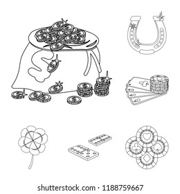 Casino and equipment outline icons in set collection for design. Gambling and money vector symbol stock web illustration.