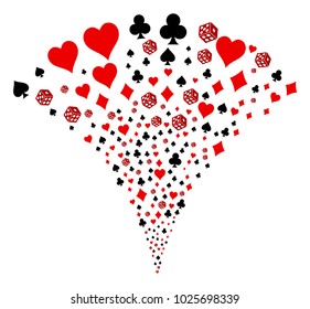 Casino festive fountain. Vector illustration style is flat iconic symbols. Object fountain combined from random pictographs as casino fireworks.
