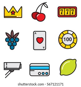 Casino flat icon set design with clour, illustration EPS10