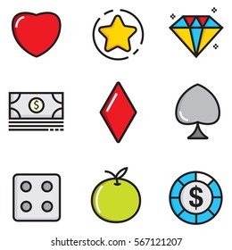 Casino flat icon set design with clour, illustration EPS10