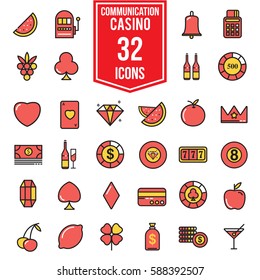 Casino flat icon set design with clour, illustration EPS10