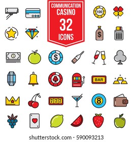 Casino flat icon set design with clour, illustration EPS10