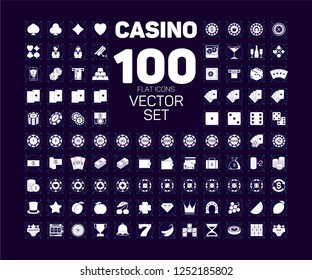 Casino flat icon set, gambling, poker, slots