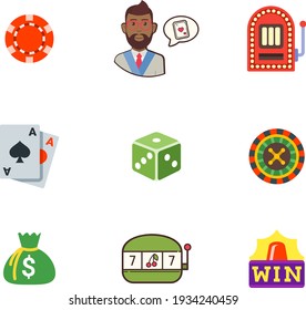 Casino flat icons set with people, businessman, roulette, jackpot, chips, dice, money bag, money, winner, win,