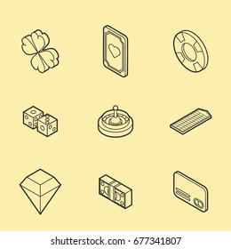 Casino flat outline isometric set
