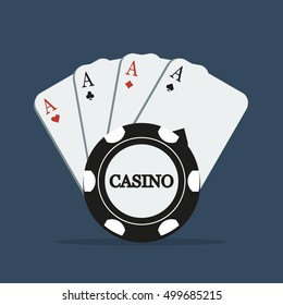 Casino flat vector with four aces, simple illustration