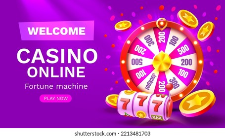 Casino fortune machine winner, jackpot fortune of luck, win banner. Vector illustration