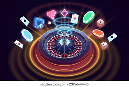 Casino fortune machine winner, jackpot fortune of luck, win banner. Vector illustration